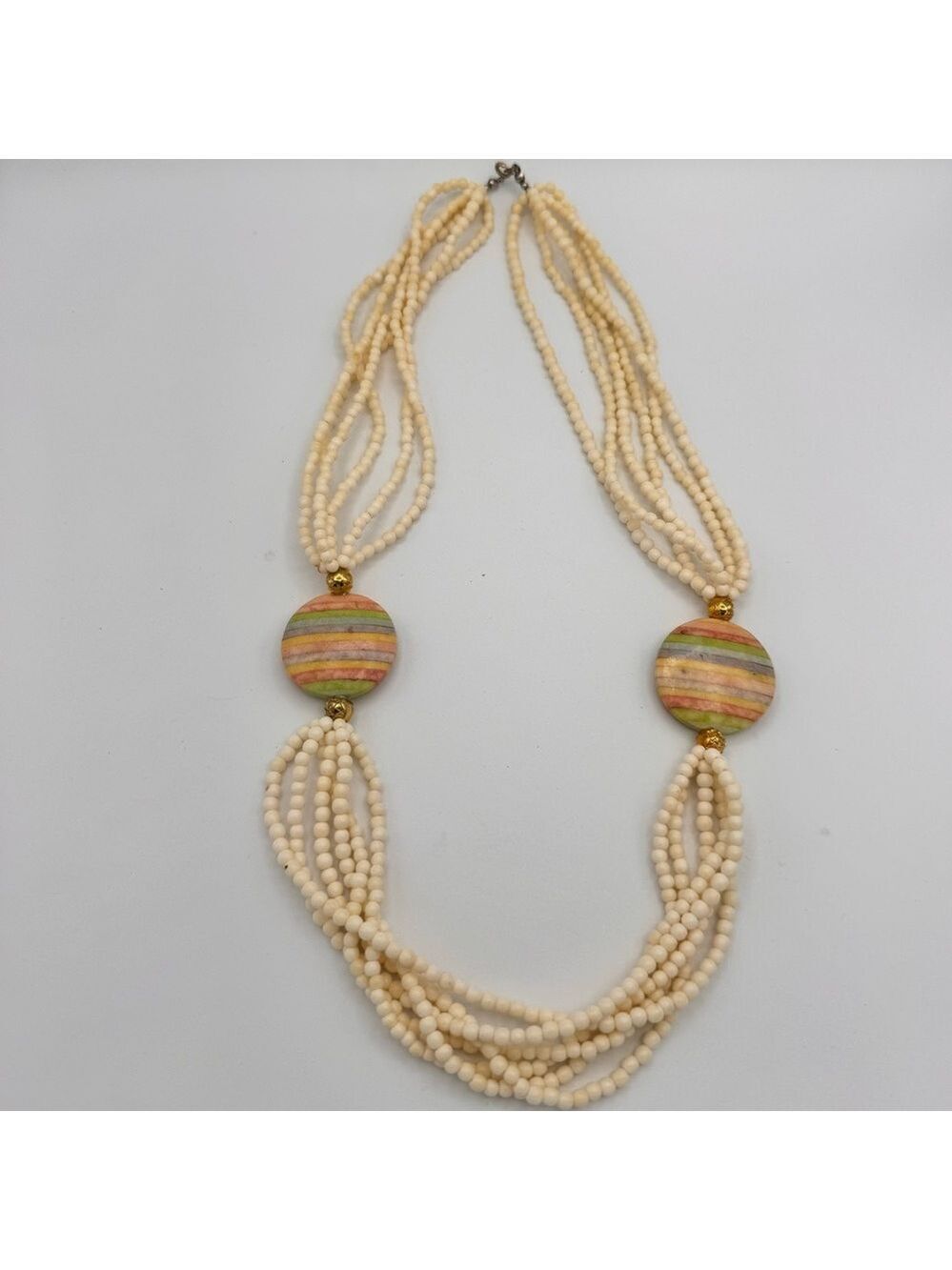 Vintage 90s Multi Strand Faux Shell Beaded Statement Necklace